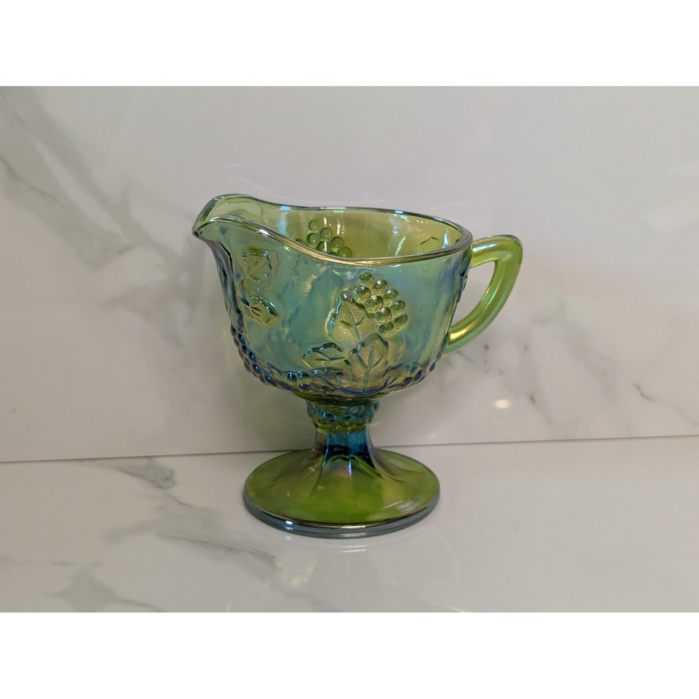 Vintage Green Indiana Glass Carnival Glass Harvest Grape Iridescent Creamer